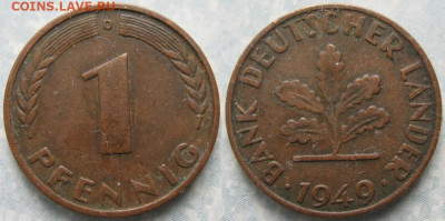 Ходячка ФРГ 1 пфенниг 1948-1979г. - 50.12. -ФРГ 1 пфенниг 1949 D     191-АС68-10265