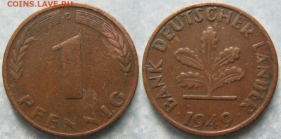 Ходячка ФРГ 1 пфенниг 1948-1979г. - 50.17. -ФРГ 1 пфенниг 1949 G     191-АС68-10270