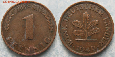 Ходячка ФРГ 1 пфенниг 1948-1979г. - 50.18. -ФРГ 1 пфенниг 1949 G     191-АС68-10272