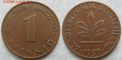 Ходячка ФРГ 1 пфенниг 1948-1979г. - 50.23. -ФРГ 1 пфенниг 1950 D    7150