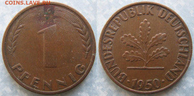 Ходячка ФРГ 1 пфенниг 1948-1979г. - 50.26. -ФРГ 1 пфенниг 1950 G    184-к28-8985