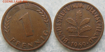 Ходячка ФРГ 1 пфенниг 1948-1979г. - 50.30. -ФРГ 1 пфенниг 1969 G    7560