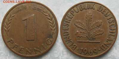 Ходячка ФРГ 1 пфенниг 1948-1979г. - 50.31. -ФРГ 1 пфенниг 1969 J    7162