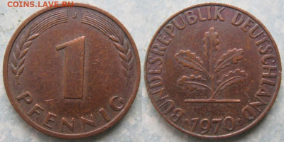 Ходячка ФРГ 1 пфенниг 1948-1979г. - 50.33. -ФРГ 1 пфенниг 1970 J    175-к16-11291