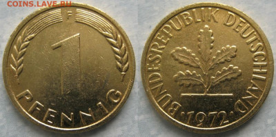 Ходячка ФРГ 1 пфенниг 1948-1979г. - 50.34. -ФРГ 1 пфенниг 1972 F    7187