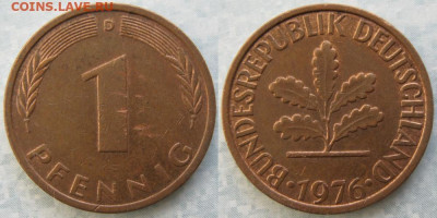 Ходячка ФРГ 1 пфенниг 1948-1979г. - 50.35. -ФРГ 1 пфенниг 1976 D    7252
