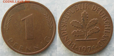 Ходячка ФРГ 1 пфенниг 1948-1979г. - 50.36. -ФРГ 1 пфенниг 1976 J    7250