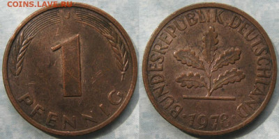 Ходячка ФРГ 1 пфенниг 1948-1979г. - 50.39. -ФРГ 1 пфенниг 1978 J    175-К16-7691