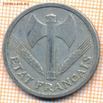 Франция 2 франка 1943 г., до 05.04.2021 г. 22.00 по Москве - Франция 2 франка 1943 3004а