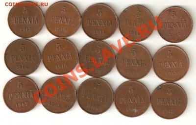 Продам 34 монеты Финляндии 5,10 пенни 1865-1917 - image0