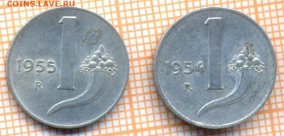 Италия 1 лира 1954,1955 г., фикс 20 р - Италия 1 лира 54 55  3022