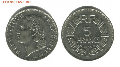 Франция 5 франков 1933 до 22.00 мск 09.04.21 - франция 5 франков 1933
