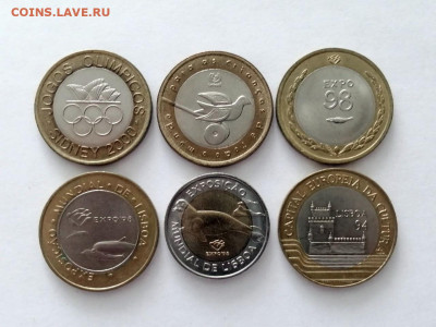 лот юбилейки Португалии 6 монет биметалл - 1