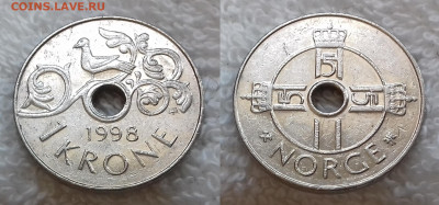 Монеты мира по фиксированной цене - НОРВЕГИЯ 1 крона 1998 20190626_0756