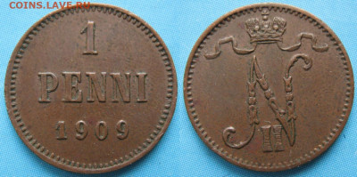 Финляндия 1 пенни 1909  до 19-04-21 в 22:00 - Финляндия 1 пенни 1909    161-к2-2086