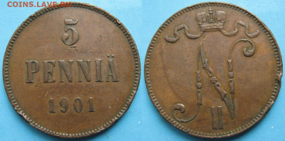 Финляндия 5 пенни 1901 до 19-04-21 в 22:00 - Финляндия 5 пенни 1901    120-ak7-3316