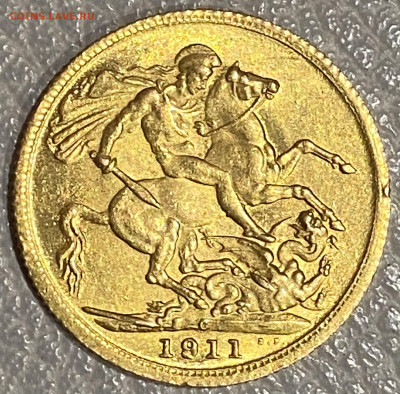 1 фунт соверен 1911г. Золото 917пр. - 87BBAD14-D4F8-4C28-A75E-9720911D4EC0