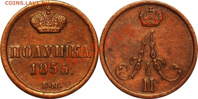 деньга 1769ЕМ полушки 1842спм, 1855ВМ АII, 1877спб, 1886сп - 1855BM_полушка_