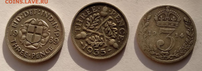 Георг 3 пенса 3шт. 1914,35,39г. серебро до 9.05.21г. 22:00 - 20210504_190249