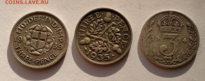Георг 3 пенса 3шт. 1914,35,39г. серебро до 9.05.21г. 22:00 - 20210504_190306