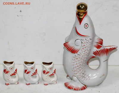 Рыбы. Графин с 3 рюмками. Фарфор- 11,05.21 в 22.00 - ы 102