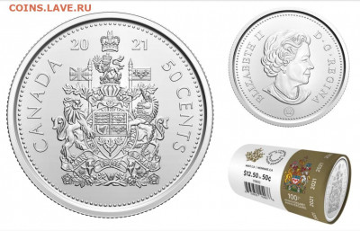 Канада. 2021. 50¢. 100 лет Гербу Канады. UNC. ФИКС! - 50-CENT-2021-RCM-LOGO-50-CENT-ORIGINAL-ROLL-2021-CANADIAN-COINS__Z-178832