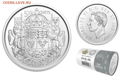 Канада. 2021. 50¢. 100 лет Гербу Канады. UNC. ФИКС! - 50-CENT-2021-100TH-ANNIVERSARY-OF-CANADA-S-COAT-OF-ARMS-50-CENT-SPECIAL-WRAP-ROLL-_LIMITED-TO-3-PER-ADDRESS_-2021-CANADIAN-COINS__Z-179577