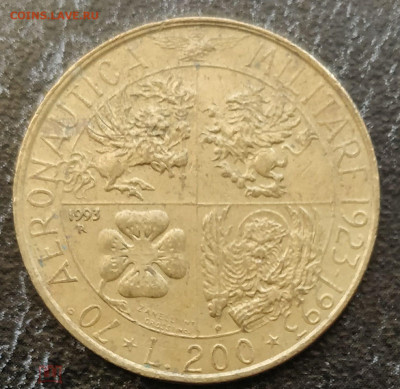 ИТАЛИЯ 200 лир 1993 (70 лет военной авиации) 11.05 - 189220339.0