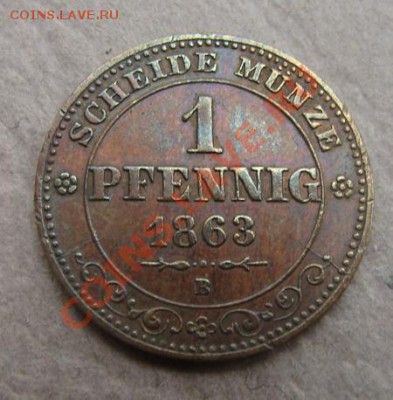 - Германия - Саксония 1 пф. 1863 В - до 21.10.11 в 22 М - Coin1297(1)