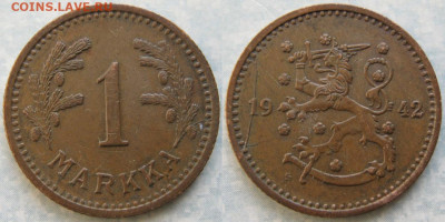 Финляндия 1 марка 1942 S  раскол   до 22-05-21 в 22:00 - Финляндия 1 марка 1942 S    188-ас50-9720