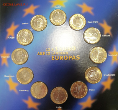 Набор ЕВРО монет: 1 евро (12шт). Буклет 1999-2002 - 20210402_104429