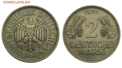 ФРГ. 2 марки 1951 г. D. До 25.05.21. - DSH_9425