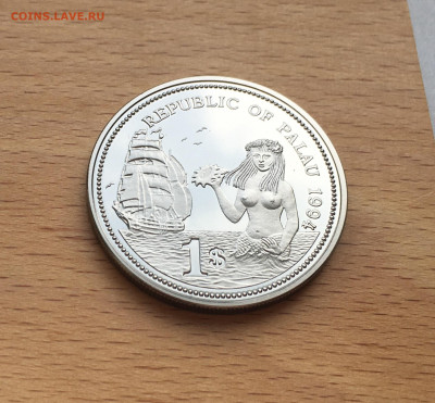 Крона Шайба Палау 1$ доллар 1994 Русалка с ракушкой корабль - IMG_6234.JPG