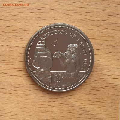 Крона Шайба Палау 1$ доллар 1994 Русалка с ракушкой корабль - IMG_6229.JPG