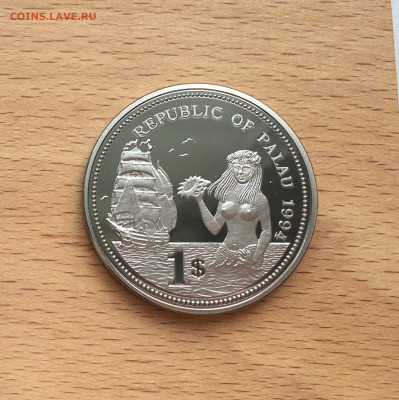 Крона Шайба Палау 1$ доллар 1994 Русалка с ракушкой корабль - IMG_6231.JPG