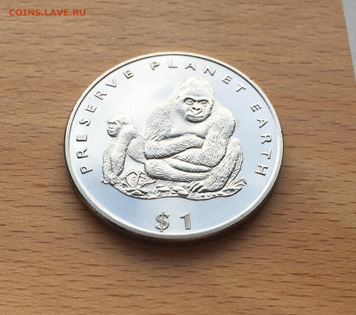 Крона Шайба Либерия 5$ долларов 1994 Горилла фауна - IMG_5978.JPG