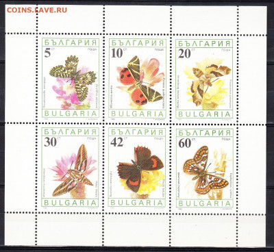 Болгария 1990 бабочки 6м в листе ** до 03 06 - 42е