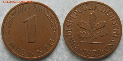 Ходячка ФРГ 1 и 10 пфеннигов - 51.1. -ФРГ 1 пфенниг 1979 J    7167
