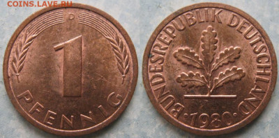 Ходячка ФРГ 1 и 10 пфеннигов - 51.2. -ФРГ 1 пфенниг 1980 D шц    175-к16-11278