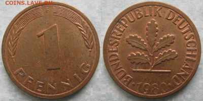 Ходячка ФРГ 1 и 10 пфеннигов - 51.4. -ФРГ 1 пфенниг 1980 F шц    7242
