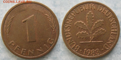 Ходячка ФРГ 1 и 10 пфеннигов - 51.11. -ФРГ 1 пфенниг 1983 F    7287