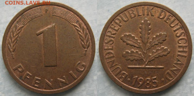 Ходячка ФРГ 1 и 10 пфеннигов - 51.14. -ФРГ 1 пфенниг 1985 F    7184