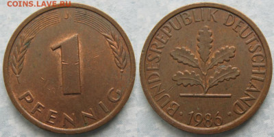 Ходячка ФРГ 1 и 10 пфеннигов - 51.17. -ФРГ 1 пфенниг 1986 J    7136