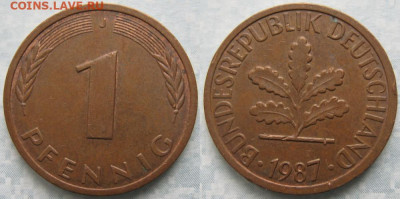 Ходячка ФРГ 1 и 10 пфеннигов - 51.19. -ФРГ 1 пфенниг 1987 J    7128