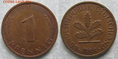 Ходячка ФРГ 1 и 10 пфеннигов - 51.20. =ФРГ 1 пфенниг 1988 G    6700