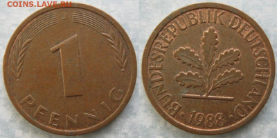 Ходячка ФРГ 1 и 10 пфеннигов - 51.21. -ФРГ 1 пфенниг 1988 J    7274