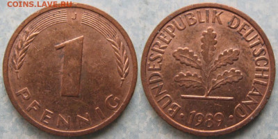 Ходячка ФРГ 1 и 10 пфеннигов - 51.22. -ФРГ 1 пфенниг 1989 J    175-к16-11289
