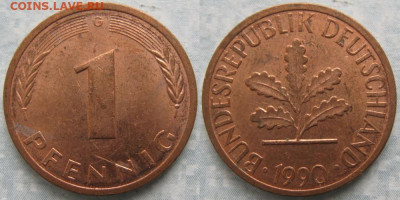 Ходячка ФРГ 1 и 10 пфеннигов - 51.26. -ФРГ 1 пфенниг 1990 G    7240