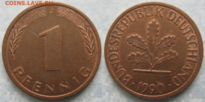 Ходячка ФРГ 1 и 10 пфеннигов - 51.27. -ФРГ 1 пфенниг 1990 J    7125