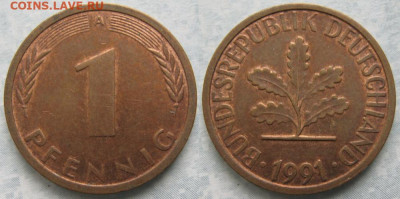 Ходячка ФРГ 1 и 10 пфеннигов - 51.28. -ФРГ 1 пфенниг 1991 A    7138